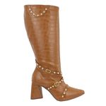 Bota Feminina Cano Longo Salto Triângulo Croco Whisky 23019 