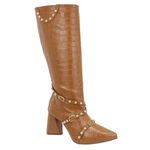 Bota Feminina Cano Longo Salto Triângulo Croco Whisky 23019 