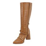 Bota Feminina Cano Longo Salto Triângulo Croco Whisky 23019 