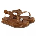 Papete Feminina Flat Plataforma em Napa Caramelo com Strass 183220