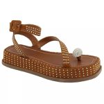 Papete Feminina Flat Plataforma em Napa Caramelo com Strass 183220
