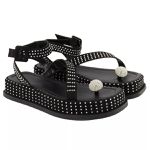 Papete Feminina Flat Plataforma em Napa Preto com Strass 183220