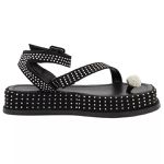 Papete Feminina Flat Plataforma em Napa Preto com Strass 183220