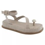 Papete Feminina Flat Plataforma em Napa Aveia com Strass 183220