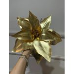 Flor Natalina Poinsetia Dourada Brilho Cromus Natal