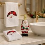 Kit Lavabo Toalha e Porta Sabonete Noel Colorido Natal 3 Peças