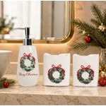  Kit Lavabo Toalha e Porta Sabonete Guirlanda Colorido Natal 3 Peças