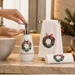  Kit Lavabo Toalha e Porta Sabonete Guirlanda Colorido Natal 3 Peças
