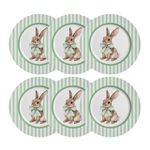 Jogo 6 Pratos Sobremesa em Cerâmica Laço Verde Páscoa 21cm Alleanza