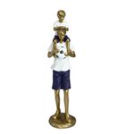 Escultura Família Futebol Pai e Filho 27cm Branco e Azul