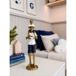 Escultura Família Futebol Pai e Filho 27cm Branco e Azul