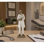 Escultura Decorativa Medico Em Resina Branco E Dourado 25cm Espressione