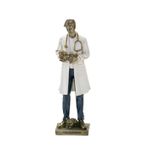 Escultura Decorativa Medico Veterinário Em Resina Branco E Dourado 25cm