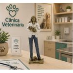 Escultura Decorativa Medica Veterinária Em Resina Branco E Dourado 25cm