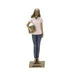 Escultura Decorativa Professora Em Resina Rosa e Azul 25cm