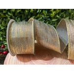 Fita Natalina Aramada 6,3cm Bege com Dourado 9,14m