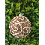 Jogo 6 Bolas com Arabesco Rose e Branco 10cm Cromus Natal