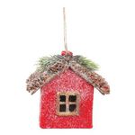 Casinha Decorativa Vermelha Telhado Pinha Decoração Natal