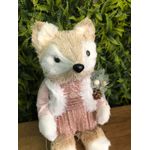 Raposa Decorativa Bege Roupinha Rosa Lurex 22cm