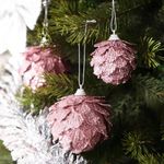 Jogo 3 Bolas De Natal Flor Glitter Rosa 10cm Tok Da Casa