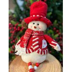 Boneco De Neve C/ Miçangas Sentado Jelly Vermelho E Branco