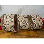 Fita Natalina Aramada Arabesco 6,3cm Natural E Marrom 9,14m