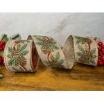 Fita Natalina 6,3cm Galhos E Pinha 9,14m Cromus Natal