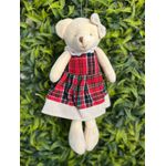 Ursinha Linda Roupa Xadrez 27cm Decoração Natal