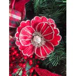 Flor Natalina Magnólia Vermelha Com Brilho 16cm