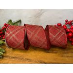 Fita Natalina Vermelha Riscas Dourado 6,3CMX9,14m