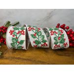 Fita Natalina Branca Azevinho Vermelho e Verde 6,3CMX9,14m