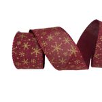 Fita Natalina 6,3cm Vermelha Floco De Neve Dourado 9,14m