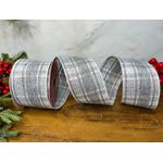 Fita Natalina Aramada 6,3cm Xadrez Cinza E Branco 9,14mt