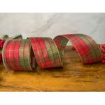 Fita Natalina Aramada Xadrez Decoração De Natal 6,3cmx9,14m