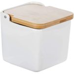 Saleiro De Mesa De Cerâmica C/Tampa De Madeira Bianco 12x12cm Lyor