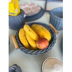 Cesta de Pão Redonda Ilhabela Azul Jeans com Alça Bambu