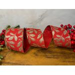 Fita Natalina Aramada Vermelho com Champanhe 6,3cm 9,14m