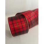 Fita Natalina Aramada 6,3cm Xadrez Vermelho e Verde Fio Dourado 9,14m