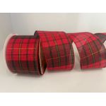 Fita Natalina Aramada 6,3cm Xadrez Vermelho e Verde Fio Dourado 9,14m