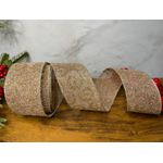 Fita Natalina Aramada Rosa Arabesco 6,3cm Champanhe 9,14m