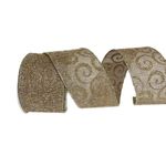 Fita Natalina Aramada Rosa Arabesco 6,3cm Champanhe 9,14m