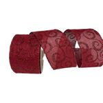 Fita Natalina Aramada Vermelho Arabesco 6,3cm Glitter 9,14m