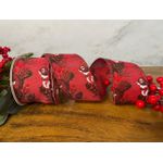 Fita Natalina Vermelha 6,3cm Esquilo com Pinha 9,14m