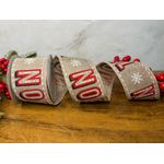 Fita Natalina Aramada 6,3cm Noel Floco de Neve Bege 9,14m