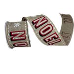 Fita Natalina Aramada 6,3cm Noel Floco de Neve Bege 9,14m