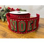 Fita Natalina Aramada 6,3cm Noel Floco De Neve Vermelho 9,14m