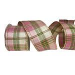 Fita Natalina Aramada 6,3cm Xadrez Rosa e Verde 9,14m