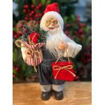 Papai Noel Em Pé Saco De Presente Roupa Jeans 30cm