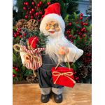 Papai Noel Em Pé Saco De Presente Roupa Jeans 30cm