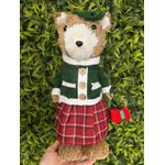Urso Em Pé Palha Roupa Xadrez 34cm Decoração Natal